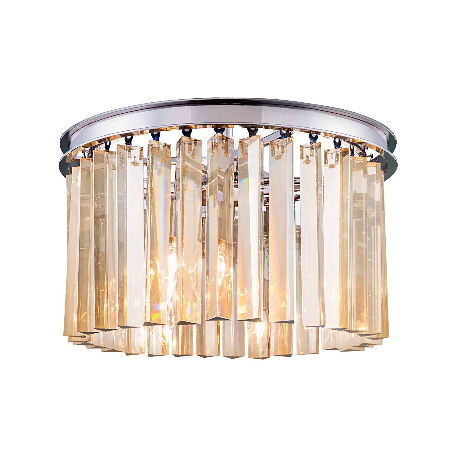 Golden Teak Crystal Prism 3 Light 16" Polished Nickel Flush Mount 13.